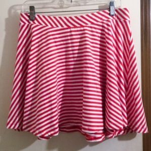 SO Women's Red and White Striped Jersey Circle Skater Skirt Size XL